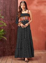 Georgette Black Navratri Wear Printed Readymade Gown